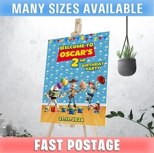 Toy Story D1 Welcome Sign Personalised Birthday Poster Girls Boys Party Buzz - Picture 1 of 4