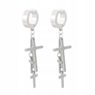 Ohrringe Ohrschmuck Lange Kreuz Ohrringe Silber hängende Ketten - Bild 1 von 4