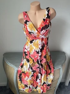 Jones New York Dress L Surplice Fit Flare Women's Sz 12 Sleeveless Midi Floral - Picture 1 of 5