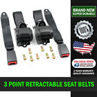 2× Retractable 3 point Safety Seat Belt Straps Car Adjustable Belt Kit Universal
