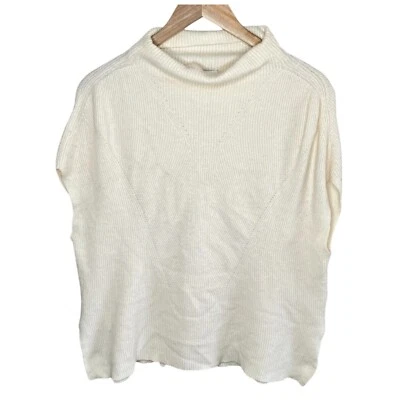 Vince Womens Ribbed Ivory Wool Cashmere Blend Sleeveless Mock Neck Sweater Large - Image 1 of 4
