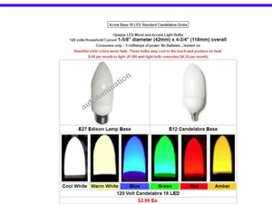 E12 E26 E27 Candelabra Party Led Bulbs Red Blue Green Amber White Multi Colored - Picture 1 of 7