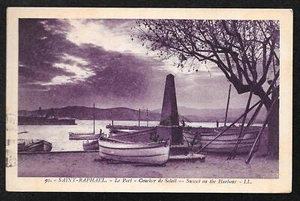 Vintage Sunset Saint Raphael Harbor France Postcard Boats - Picture 1 of 2