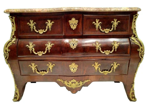 ANTIQUE 1730 FRENCH CURVED COMMODE CHEST OF DRAWERS DEMON FIGURAL GILT BRONZE Cover