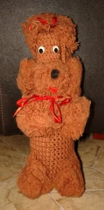 HAND CROCHET STANDING POODLE DECORATION - Dark Brown / Red - Picture 1 of 6