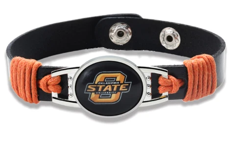 New Oklahoma State Cowboys Leather Adjustable Bracelet, Gift for Her Mom Him Dad Cover