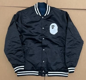 A BATHING APE BAPE REVERSIBLE VARSITY JACKET STA HEAD LOGO BLACK NAVY BLUE 3XL - Picture 1 of 5