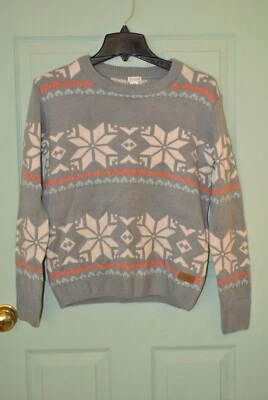Element Eden Sz M/M Women Geometric Snowflakes Crewneck Icy Gray Sweater - Image 1 of 4