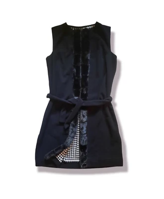 OFERTA Cardigã de Lã Preta Colete Casaco Acabamento de Pele de Vison Comprimento Médio Elegante - Imagem 1 de 4