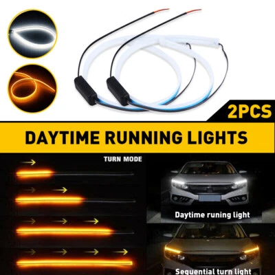 1set 24" LED DRL Light Sequential Amber Flexible Turn Signal Strip for Headlight - Image 1 of 4