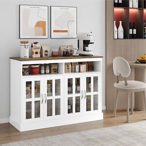 47.2” Farmhouse Buffet Cabinet with Storage, Coffee Bar Cabinet with Glass Do...