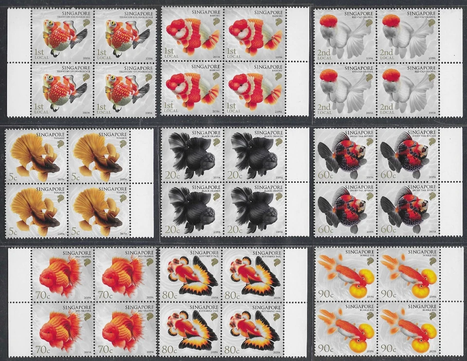 Singapur 2019 Multi Tipo de Pez Dorado 9 Bloques de 4 Completo Desplegado MNH. Foto 1 de 4