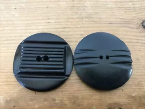 Vintage Antique Mismatched Pair Set Black Bakelite Mid Century Buttons 4cm 1.5" - Picture 1 of 6