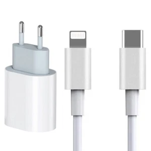 USB-C Kabel auf Apple 1 m + 20W Adapter – Set für iPhone 5 bis 14 Pro Max – Weiß - Bild 1 von 7