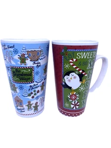 Christmas Coffee Tall Mug Eat Sweets And Be Merry & Ginger Bread Village Cups - Picture 1 of 11