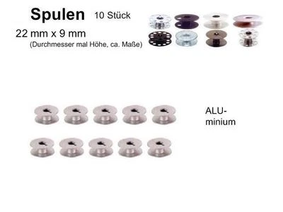DRITTHERSTELLER AUS ASIEN Spulen 22 X 9 mm ALU vollwandig mit Schlitz, 10 St.