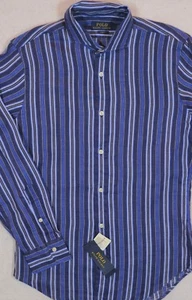 Polo Ralph Lauren Shirt Linen Stripe Slim Fit Button-Front M & L NWT $125 - Picture 1 of 3