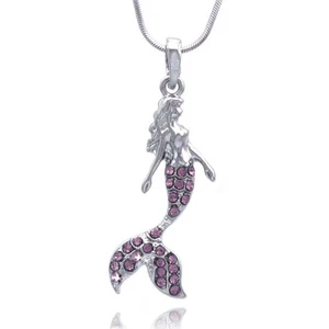 Fairytale Lavender Crystal Pave Mermaid Pendant Necklace Girl Jewelry - Picture 1 of 2