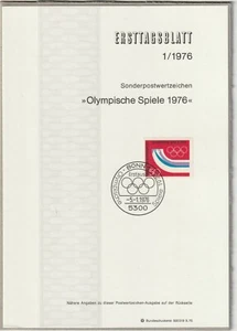 Ersttagsblatt ETB 1/1976 - "Olympische Spiele Innsbruck 1976" Marke/Stempel - Bild 1 von 1