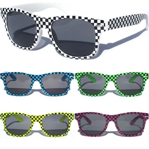 SMALL KIDS SIZE CHECKER DESIGN RETRO FRAME SUNGLASSES Boys Girls New - Picture 1 of 6