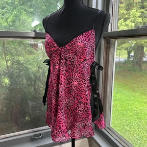 Victoria's Secret Pink Animal Print Babydoll Lingerie Mini Dress Bows Size S y2k - Picture 1 of 7