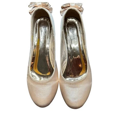 Badgley Mischka Shoes Womens Size 5 Satin Bow Block Heel Crystal Dress Pumps - Image 1 of 4