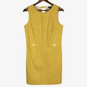 Brooks Brothers Yellow Tweed Checkered Shift Dress Size 8 Button Detail Lined - Picture 1 of 12