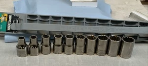 Craftsman 34457, 10pc 12pt 1/2 Drive Metric Sockets On Rack, 9-15, 17-19mm, USA - Picture 1 of 14