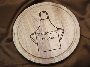 Masterchef Apron Designed Personalised Engraved Wooden Round Chopping Board 30 c - Picture 1 of 6