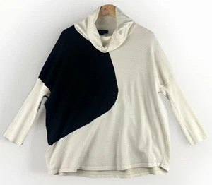 Ali Miles Women's Sweater Sz Medium Color Block Geometric Black Ivory Artsy - Picture 1 of 8