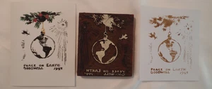 Vintage Christmas Printing Block 1949 letterpress ? world ornament dove - Picture 1 of 4