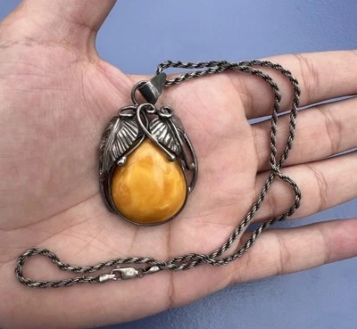 Precioso collar colgante de ámbar caramelo natural y plata fina Foto 1 de 4