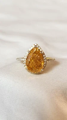 Anillo con halo de piedras preciosas talla PERA MELOCOTÓN de plata de ley 925 talla 6,5 Foto 1 de 4