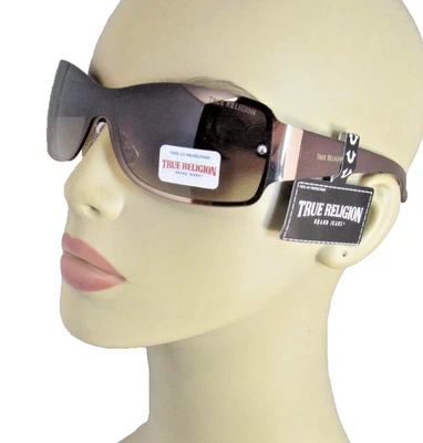 Gafas de sol TRUE RELIGION montura dorada envolvente 1 pieza lentes translúcidas marrones brazos Foto 1 de 4