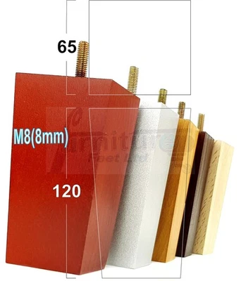 4 Wood Furniture Feet Square Replacement Block Tapered Legs 120mm High M8 - Image 1 of 4