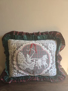 Handgefertigt Wende Karo Rüschen Perlen Schneemann Spitze Weihnachten Überwurf Kissen - Bild 1 von 12