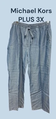 Michael Kors женщин плюс размер 3 X широкие ноги эластичный пояс брюки шамбре синий $88 - Изображение 1 из 4