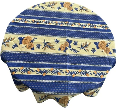 Provence Tablecloth 56” x 46” Blue w/Lemons, Sunflowers, Wheat, Olives France - Image 1 of 4