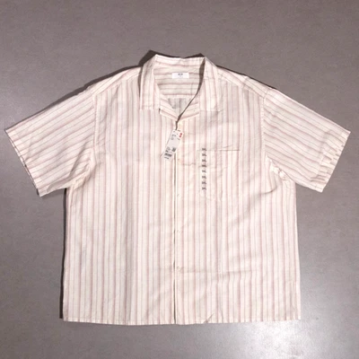 NUEVO CON ETIQUETAS Uniqlo Algodón Lino Rayas Cuello de Campamento Manga Corta Botón Camisa Para Hombre 3XL Foto 1 de 4