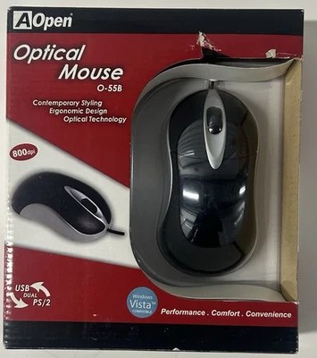 🖱 AOpen USB Optical Mouse Model: O-55B Black And Silver 800 DPI - Image 1 of 2