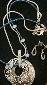 Pendant Signed Laura Ashley MultiStrand Blue Stones + Free 925 Sterling EARRING - Picture 1 of 6