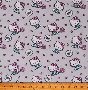 Cotton Hello Kitty Telephone Hearts Kids Gray Fabric Print by Yard D782.92 - Picture 1 of 1