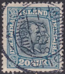 ISLANDIA Sc# 107 USADO - 20a AZUL - REYES CHRISTIAN IX, FREDERICK VIII - Imagen 1 de 1