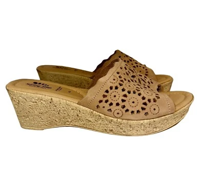 Spring Step Womens Size US 9 40 Leather Wedge Sandals Beige Brown Cutout Comfort - Image 1 of 4