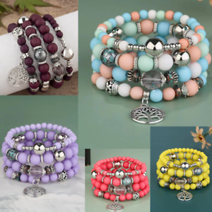 Stack Layering Beads Wrap Bracelet W/ Charms Bohemian Stretch Multi-Color Unisex