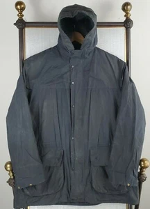 $399 BARBOUR LINED DURHAM Size 36 Medium Navy Mens Hooded Waxed Field Jacket - Picture 1 of 12