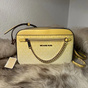 NWT Michael Kors Lg East West Zip Chain Crossbody - Daisy Yellow Ombré - Picture 1 of 4