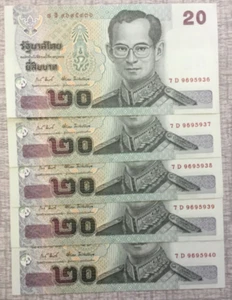 Thailand 20 Baht, 2003, Set of 5 Sequential Banknotes, P-109a.10, UNC - Picture 1 of 2