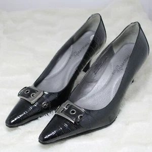 Heavenly Soles Women's Black Patent Leather Almond Toe Stiletto Heel Pumps 7.5B - Picture 1 of 5