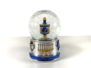 Jewish Hanukkah SnowGlobe with Dreidel Hebrew Symbols Wind Up Musical WaterGlobe - Picture 1 of 16